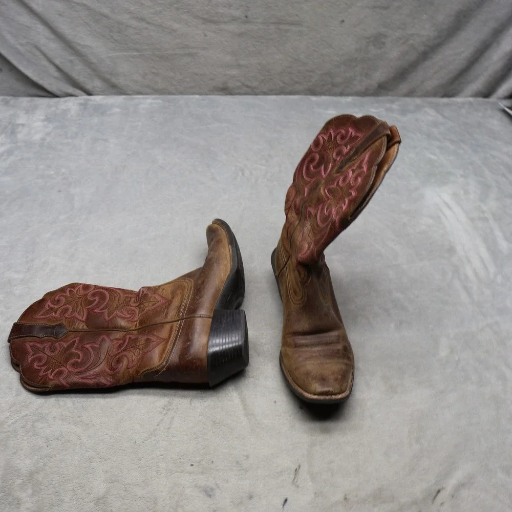 Ariat Women 7.5B Cowboy Boots Brown Leather Round Up Square Toe Western 10014172